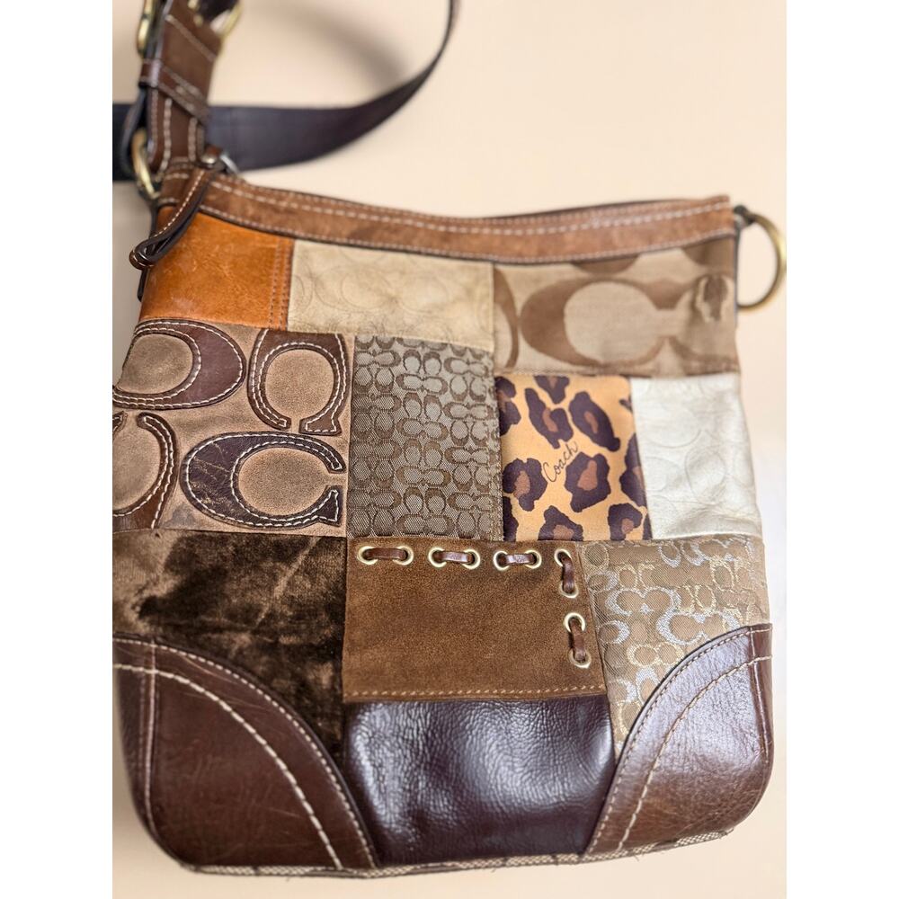 Vintage Coach 11330 Patchwork Hobo Bag Y2K Brown Suede Leather Shoulder Purse